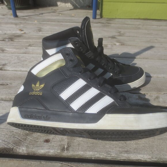 Adidas Black Gold and White Hard Court High J Leather Hi-Tops Athletic Sneakers - Picture 3 of 10